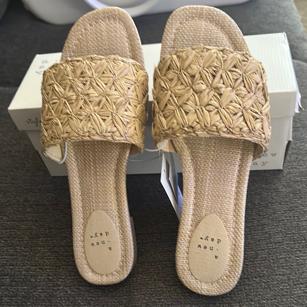 A New Day Tan Woven Slip-On Sandals